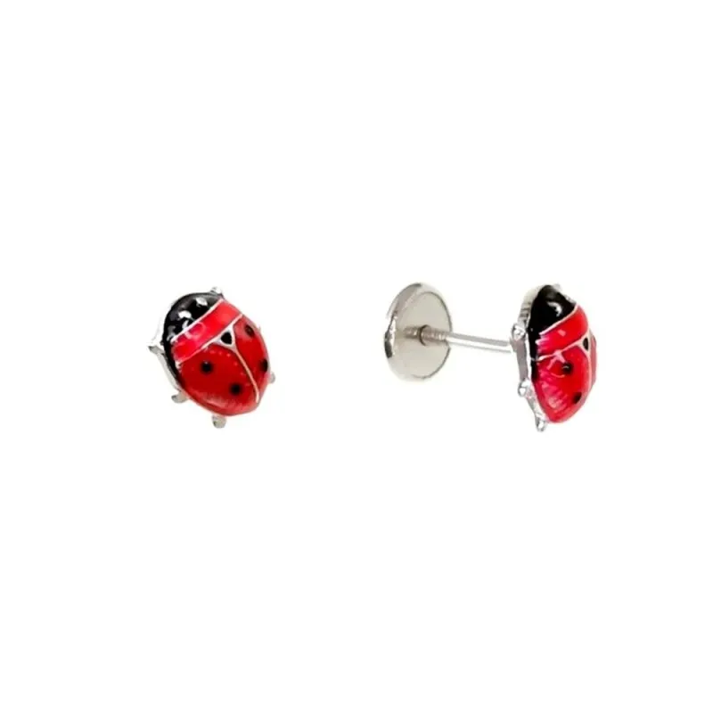 Pendientes plata Ley 925m niña 6 mm. mariquita esmaltada cierre torni