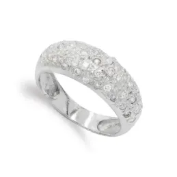 Sortija oro blanco 18k mujer circonitas cabeza combinada lisa