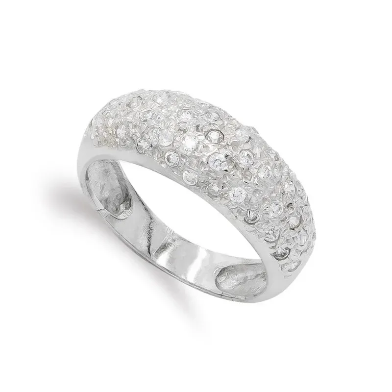 Sortija oro blanco 18k mujer circonitas cabeza combinada lisa