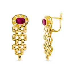 Pendientes oro 18k mujer largos panter combinados rubí centro 6 mm. c