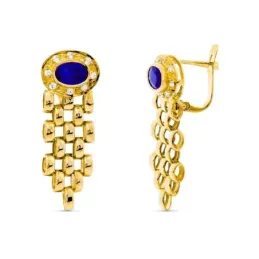 Pendientes oro 18k mujer largos panter combinados zafiro centro 6 mm.