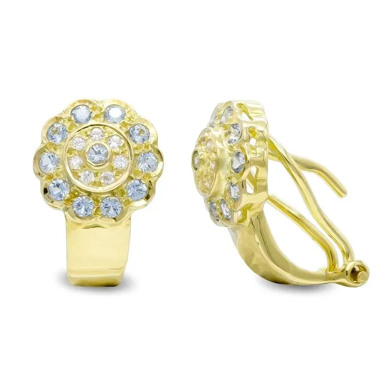 Pendientes oro 18k mujer aguamarina combinada circonitas forma flor c