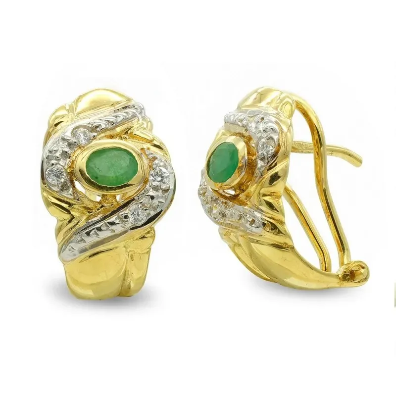 Pendientes oro bicolor 18k mujer piedra color centro ovalada combinad