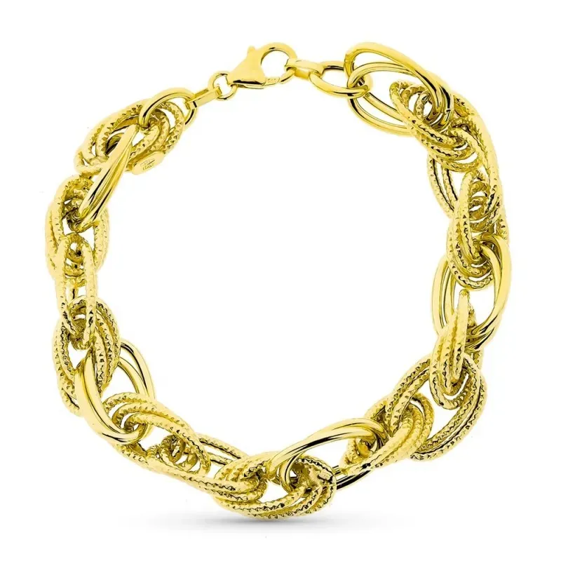 Pulsera oro 9k mujer 19 cm. eslabones entrelazados triples mosquetón