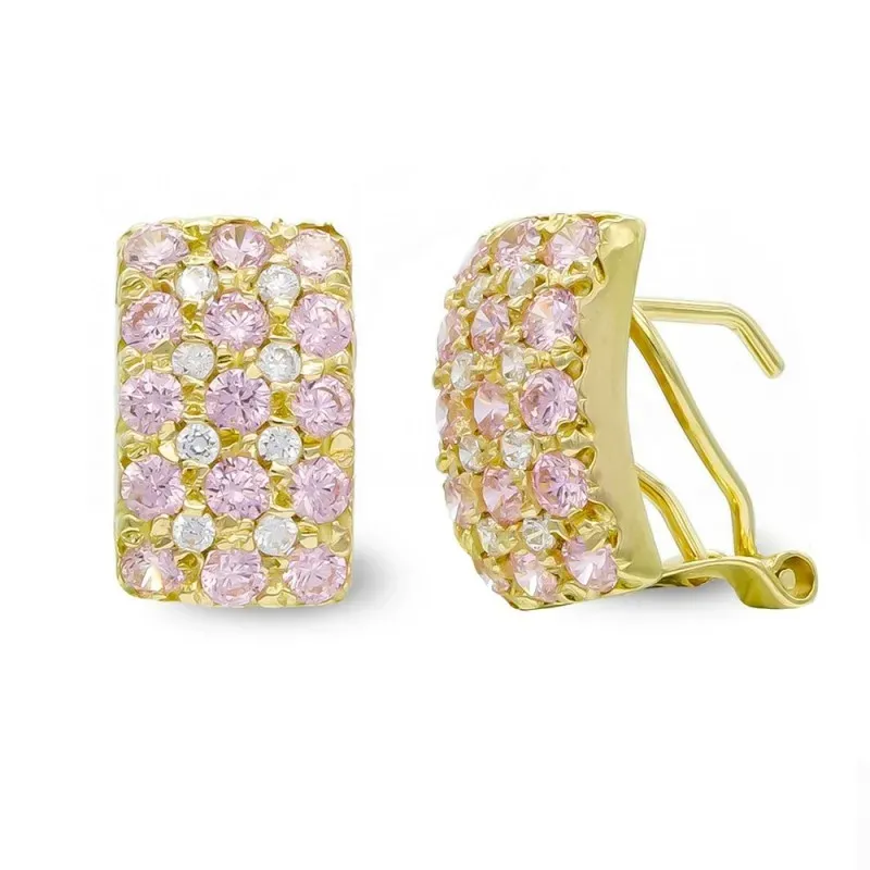 Pendientes oro 18k mujer 30 piedras color rosa combinadas circonitas