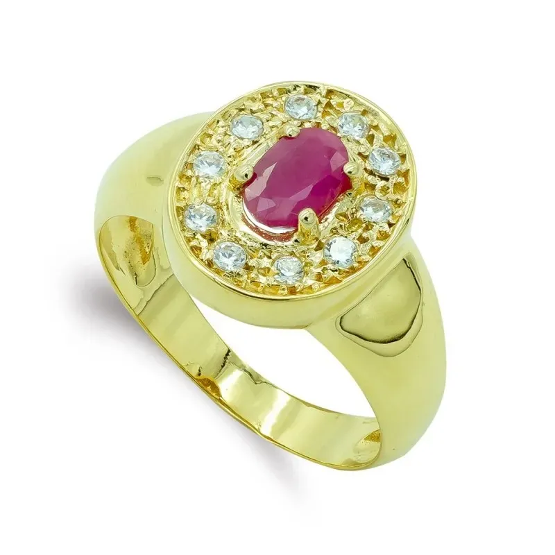Sortija oro 18k mujer piedra color rosa centro ovalada combinada circ