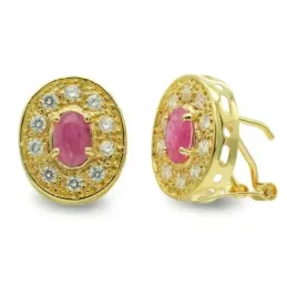 Pendientes oro 18k mujer piedra color rosa centro ovalada bordes circ