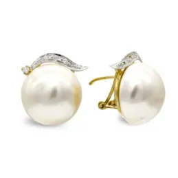 Pendientes oro 18k mujer 16 mm. perla combinada rama superior circoni