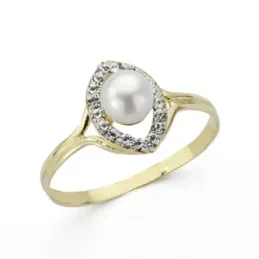Sortija oro 9k mujer cabeza ovalada circonitas perla centro 4 mm. anc