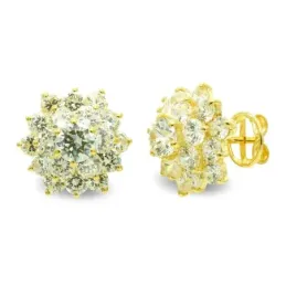 Pendientes oro 18k mujer forma flor circonitas garras presión