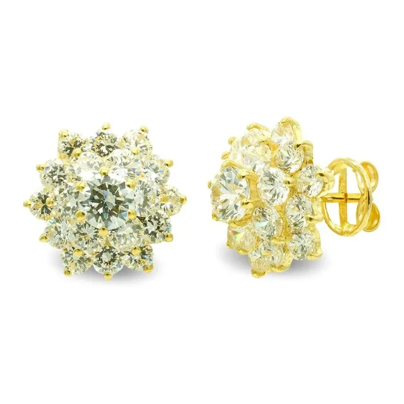 Pendientes oro 18k mujer forma flor circonitas garras presión