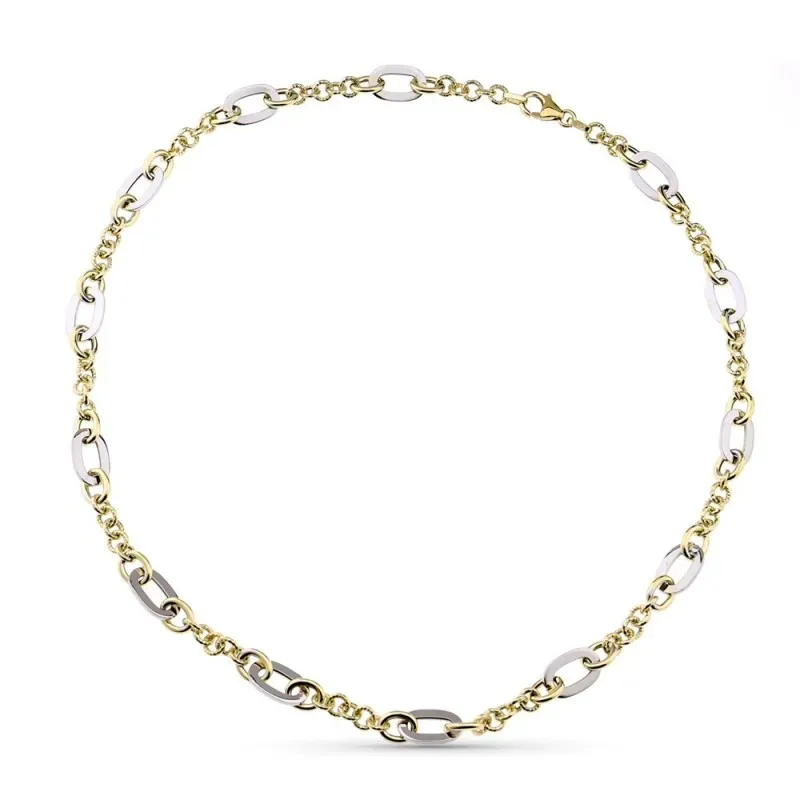 Gargantilla oro bicolor 9k mujer 45 cm. eslabones combinados mosquetó
