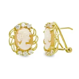 Pendientes oro 18k mujer 14 mm. camafeo combinado circonitas formas c