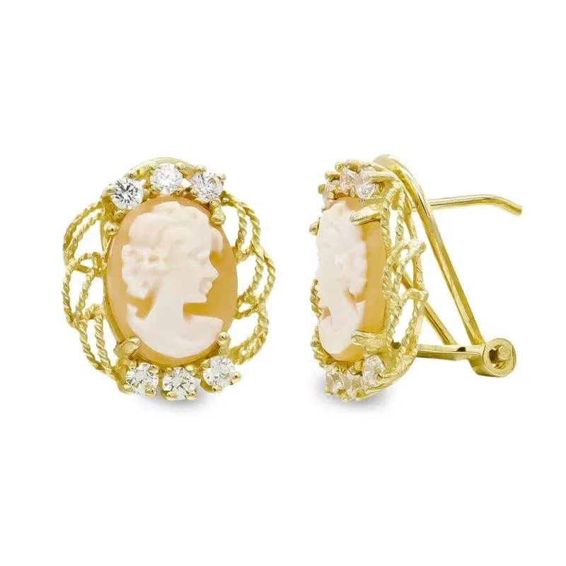 Pendientes oro 18k mujer 14 mm. camafeo combinado circonitas formas c