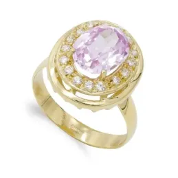 Sortija oro 18k mujer piedra rosa centro ovalada 10 mm. circonitas