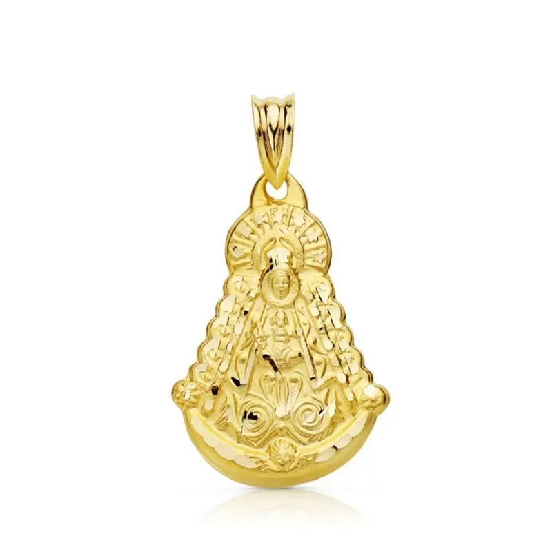 Virgen del Rocío colgante oro 18k unisex 35 mm. silueta tallada detal