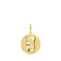Virgen Niña colgante medalla 9k niña 14 mm. brillo combinada lisa
