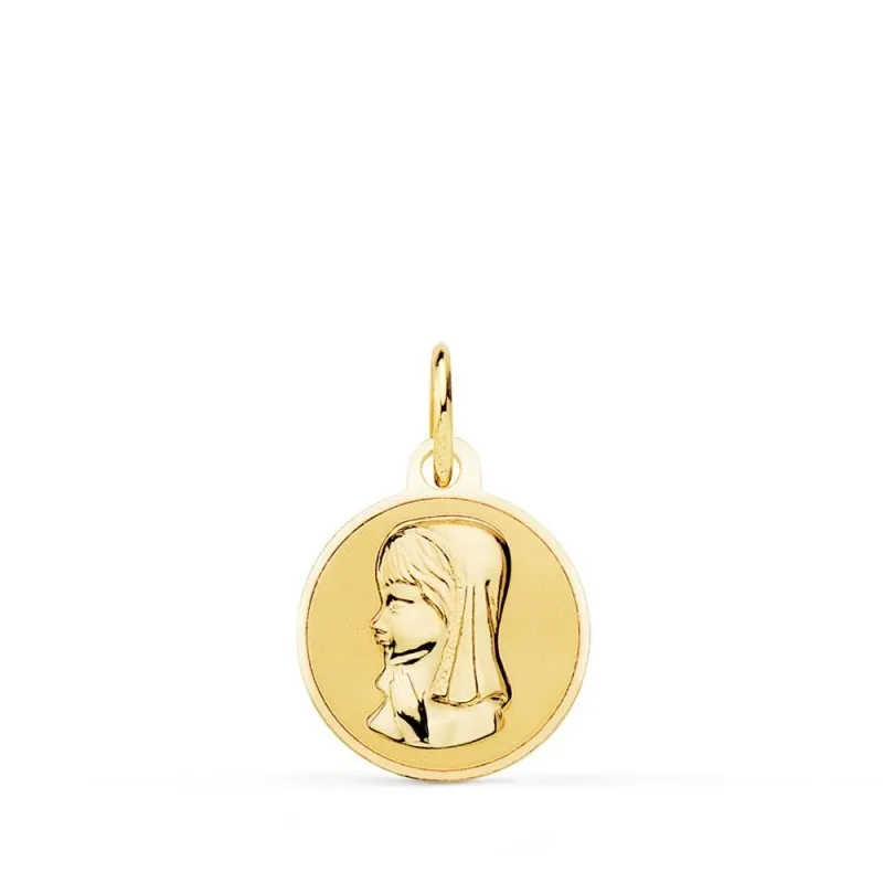 Virgen Niña colgante medalla 9k niña 14 mm. brillo combinada lisa