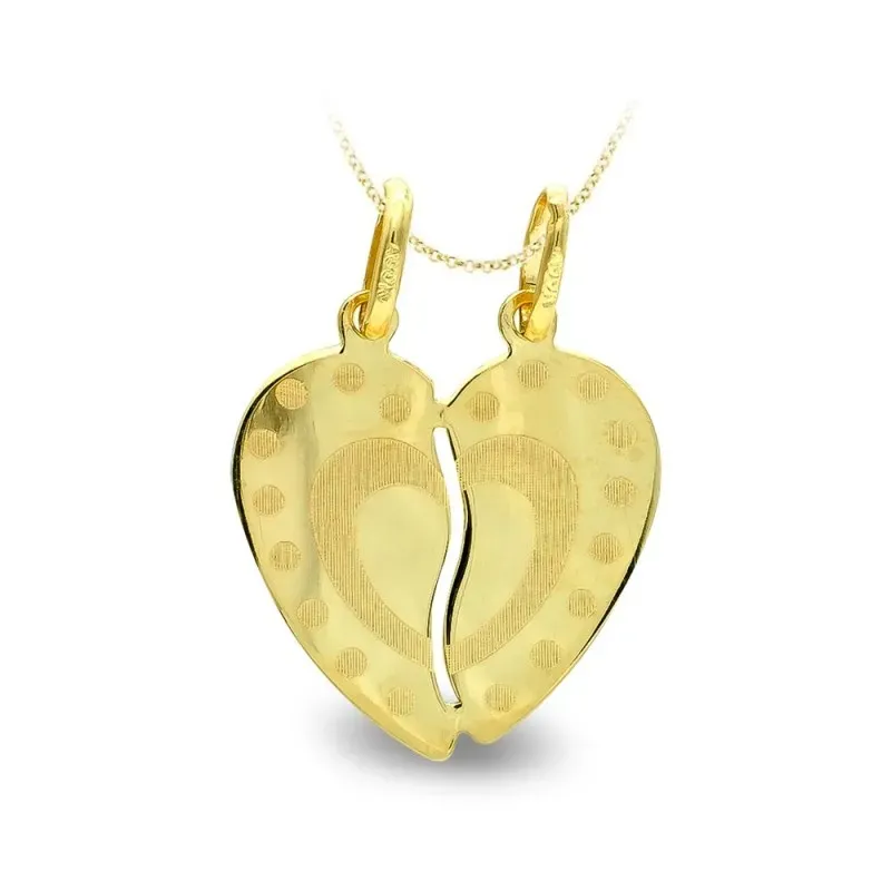 Colgante oro 9k unisex 17 mm. corazón partido detalles dibujo