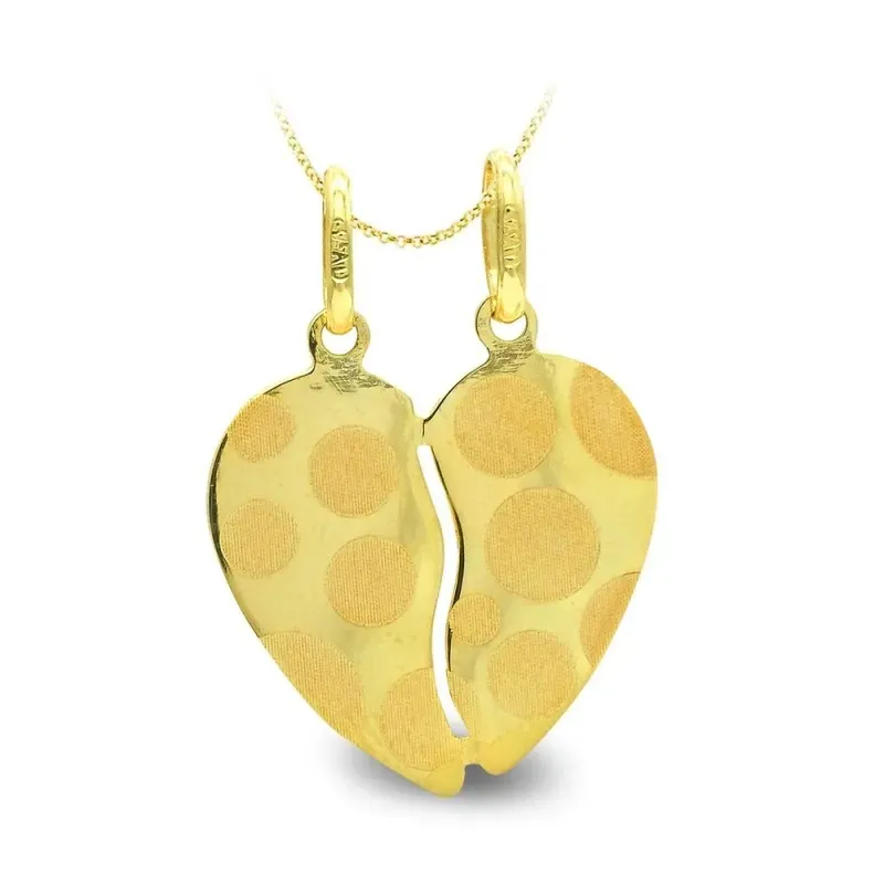 Colgante oro 9k unisex 17mm. corazón partido dibujo lunares