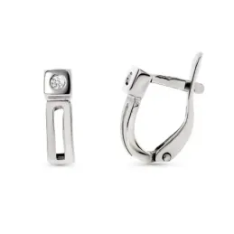 Pendientes oro blanco 18k mujer verticales calados diamante centro