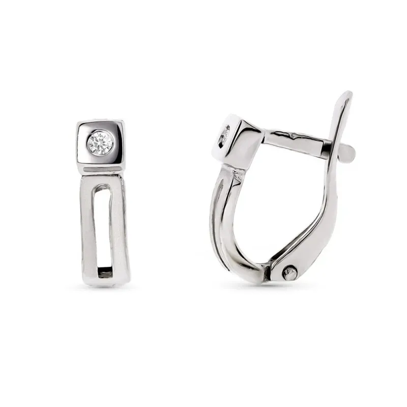 Pendientes oro blanco 18k mujer verticales calados diamante centro