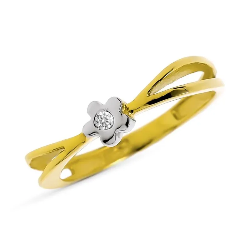 Sortija oro bicolor 18k mujer forma flor diamante centro