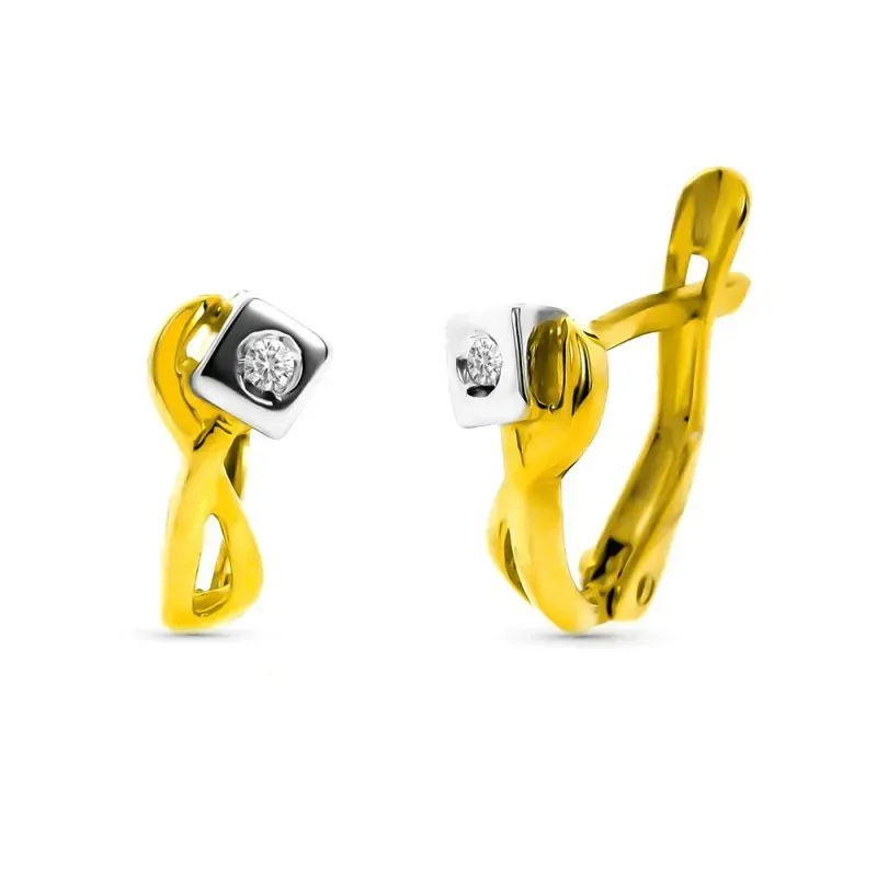 Pendientes oro bicolor 18k mujer formas combinadas diamante centro