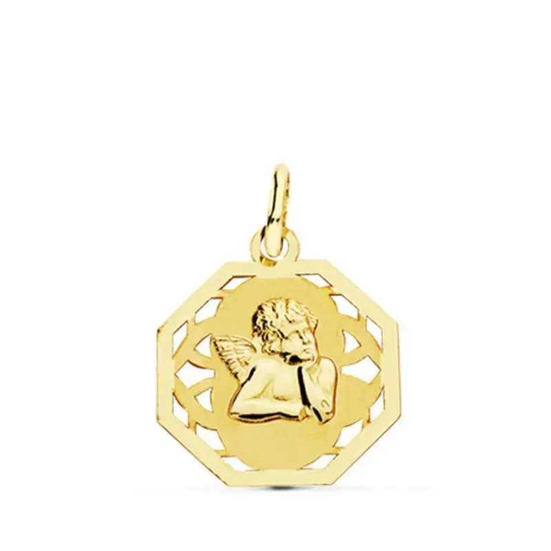 Ángel Burlón medalla oro 9k unisex colgante 17 mm. bordes calados