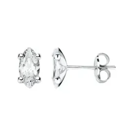 Pendientes oro blanco 9k mujer piedra forma ovalada garras presión
