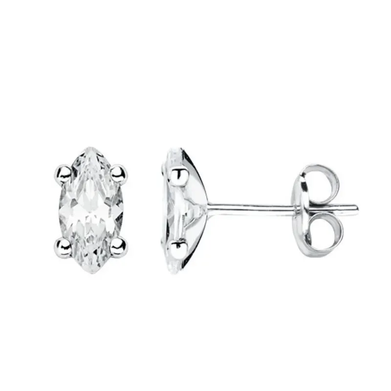 Pendientes oro blanco 9k mujer piedra forma ovalada garras presión