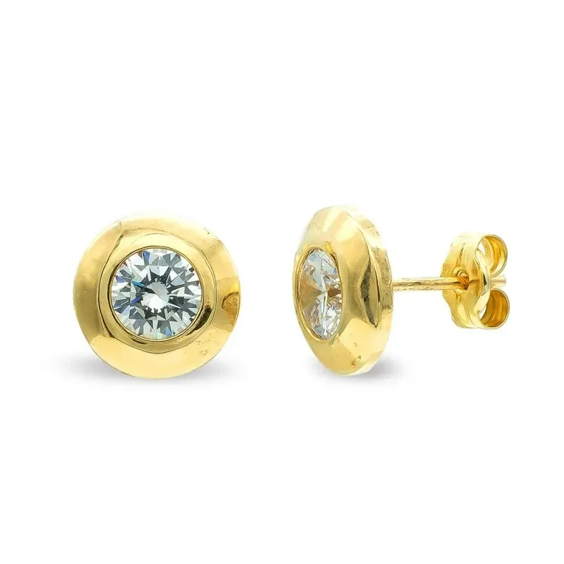 Pendientes oro 9k niña 5 mm. redondos lisos circonita centro presión