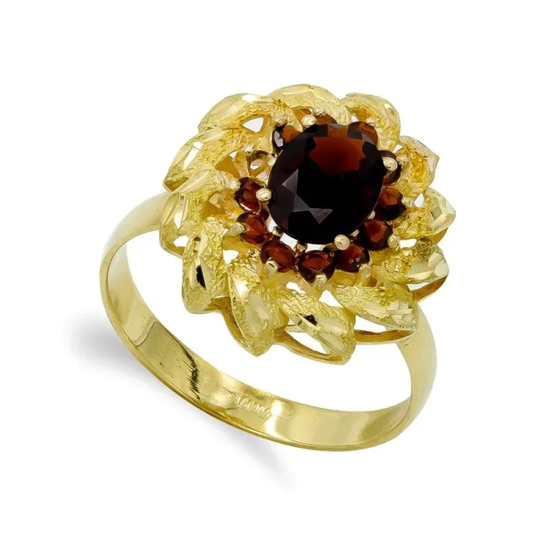 Sortija oro 18k mujer forma flor piedra ovalada centro color combinad