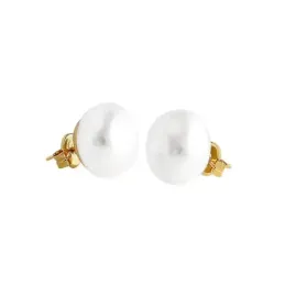 Pendientes oro 18k mujer 12 mm. perla cultivada presión