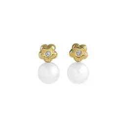 Pendientes oro 18k mujer 9 mm. perlas cultivadas 5 mm. diamantes 0.02