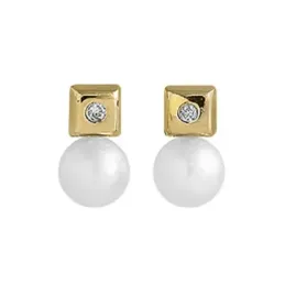Pendientes oro 18k mujer 9 mm. forma cuadrada diamantes 0.02ct. combi