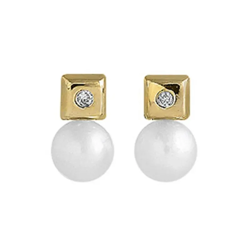 Pendientes oro 18k mujer 9 mm. forma cuadrada diamantes 0.02ct. combi
