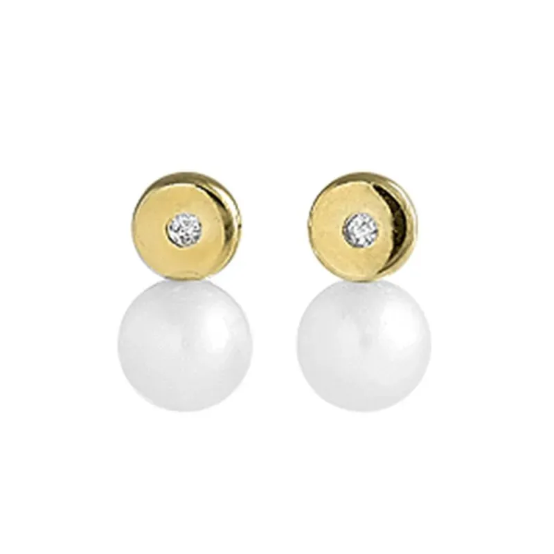 Pendientes oro 18k mujer 8.5 mm. redondos combinados diamantes 0.02ct
