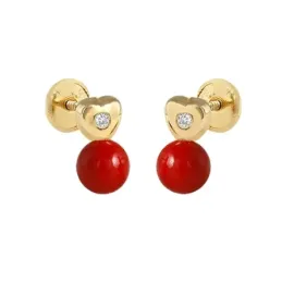 Pendientes oro 18k niña 8.5 mm. forma corazón diamantes centro 0.02ct