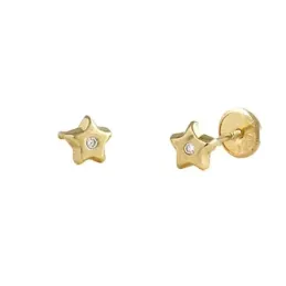 Pendientes oro 18k niña 4 mm. forma estrella diamantes brillantes cen