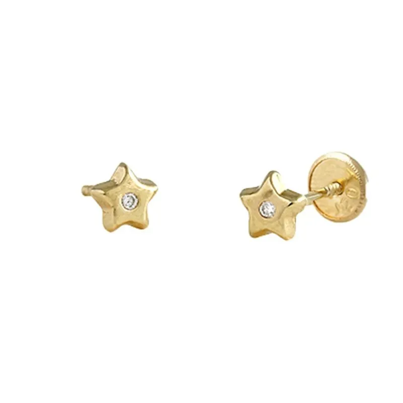 Pendientes oro 18k niña 4 mm. forma estrella diamantes brillantes cen