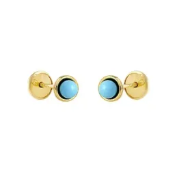 Pendientes oro 18k niña 5 mm. turquesas centro 4 mm. tornillo