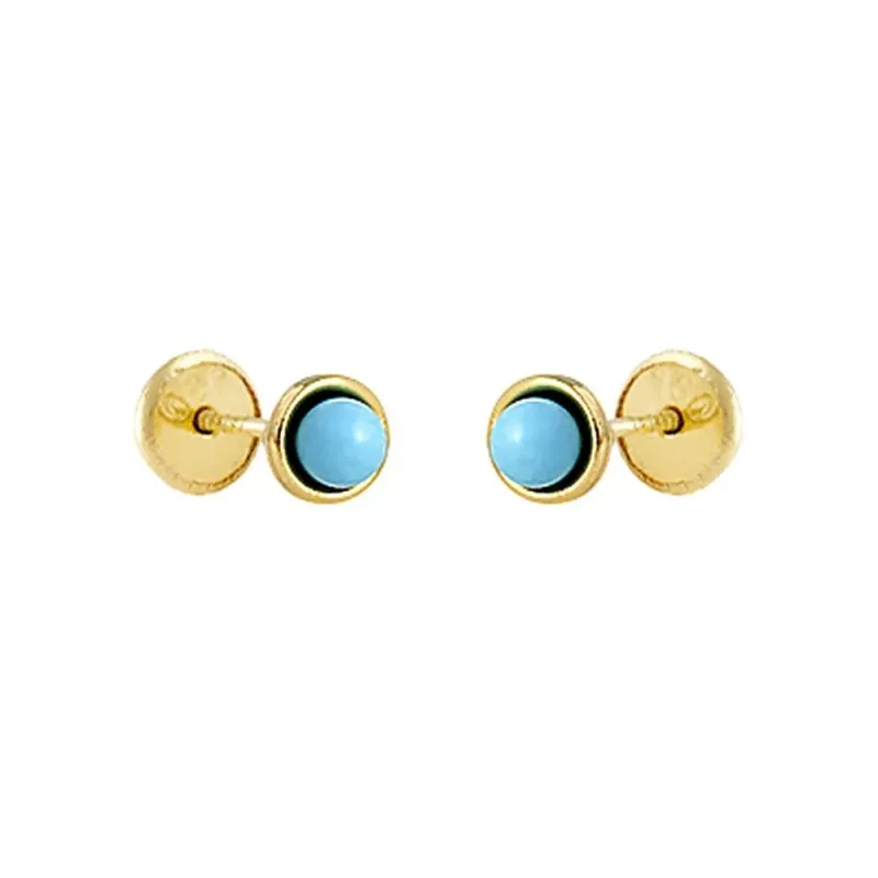 Pendientes oro 18k niña 5 mm. turquesas centro 4 mm. tornillo