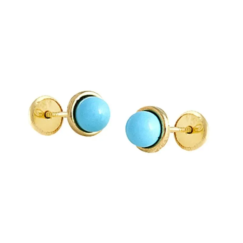 Pendientes oro 18k niña 5.5 mm. turquesas centro 4.5 mm. tornillo