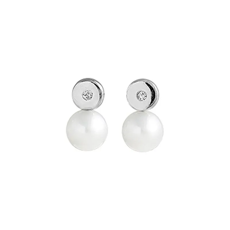 Pendientes oro blanco 18k mujer 8.5 mm. redondos diamantes 0.02ct. co