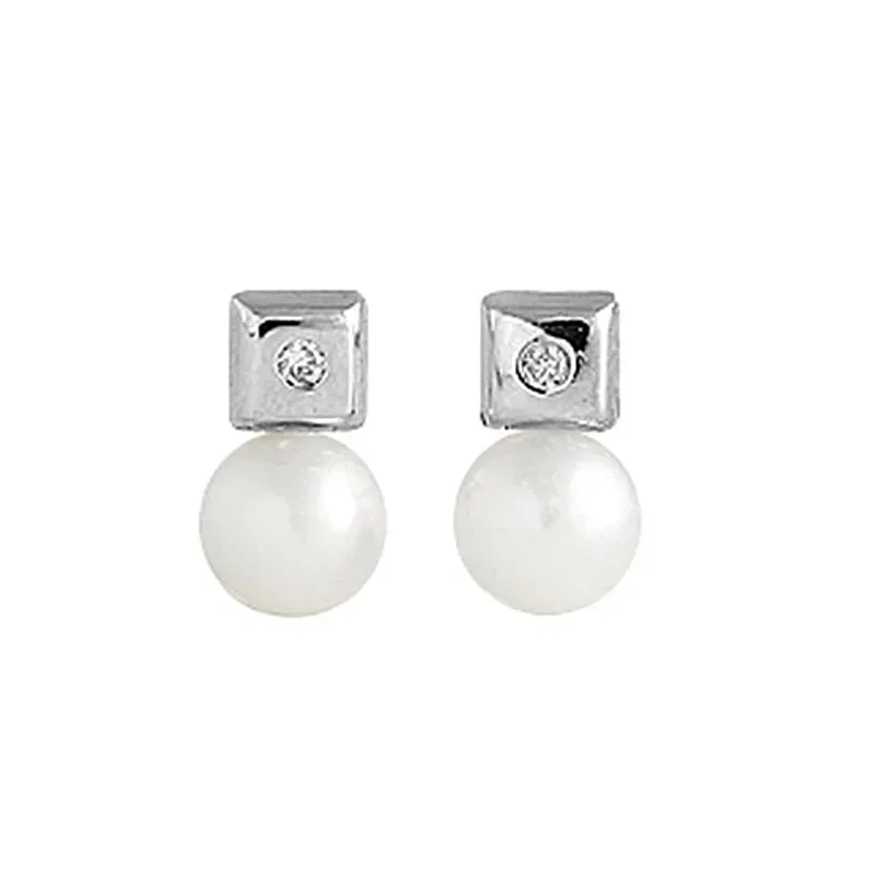 Pendientes oro blanco 18k mujer 9 mm. cuadrados diamantes 0.02ct. per