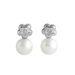 Pendientes oro blanco 18k mujer 9 mm. forma flor diamantes 0.02ct. pe