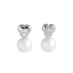 Pendientes oro blanco 18k mujer 9 mm. forma trébol perlas cultivadas