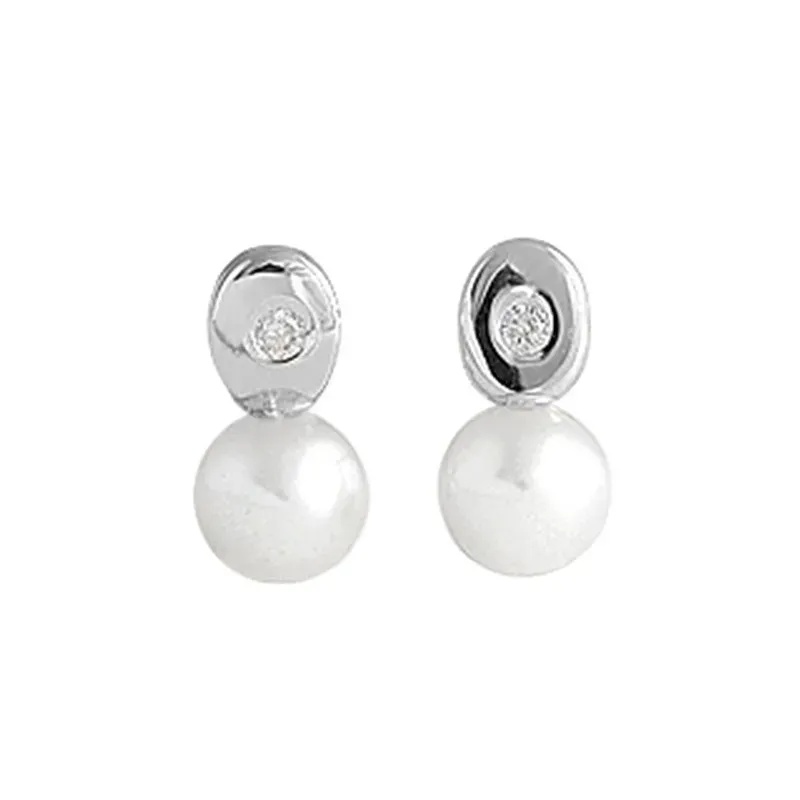 Pendientes oro blanco 18k mujer 8 mm. ovalados diamantes centro 0.02c
