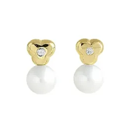 Pendientes oro 18k mujer 9 mm. forma trébol diamantes centro 0.02ct.